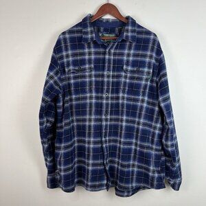 Woolrich Heavy Flannel Shirt Jacket Shacket Mens XXL Blue Plaid Pockets Outdoors